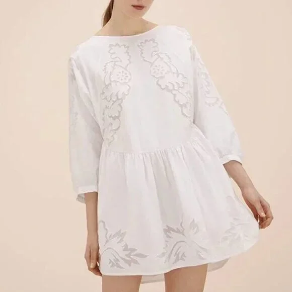 New Maje Raolita 100% Cotton Embroidered Mini Dress White S $395 - Picture 1 of 10